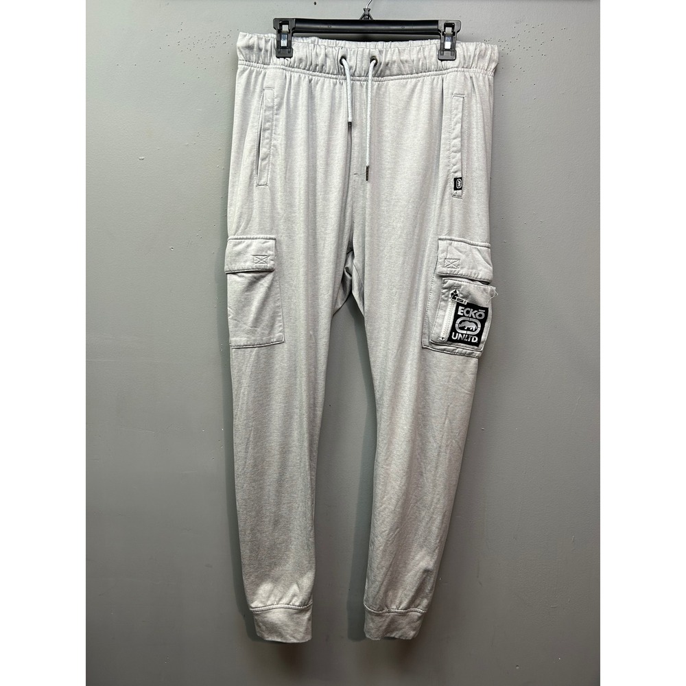 Ecko Unltd Cargo Sweatpants Mens L Gray Joggers Streetwear Rhino Logo Pockets